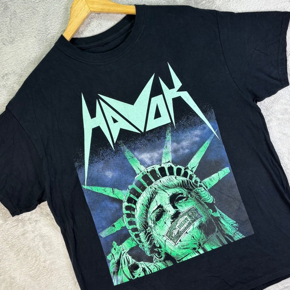 Havok Men's Band T-Shirt Black Statue of Liberty Graphic Liberty or Death Sz‎ M
